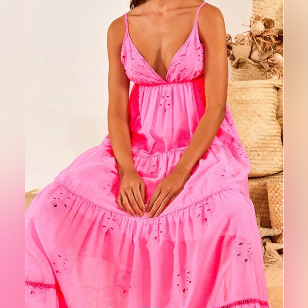 Farm Rio Neon Pink Maxi Dress, SMALL NWT - Picture 2 of 10